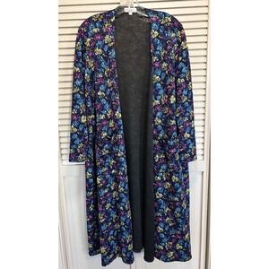 LulaRoe Blue/Yellow Abstract Floral Long Open Duster Size M Pockets Casual